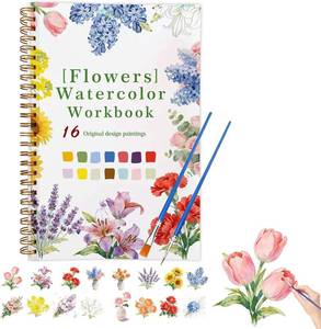 lot 2501 image: Watercolor Workbook Flowers,Watercolor Book Water Coloring Book 16 Beautiful Paintings Kit for Beginners Kids,12 Colors Watercolor Coloring Book Water Colors Paint Adult Set with Paint Brush Workbook