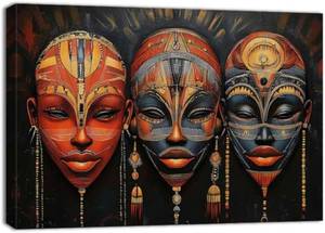 lot 2523 image: ZQQART African American Wall Art for Living Room Ethnic Tribal Mask Poster Vintage African Traditional Tribal Canvas Prints Bedroom Wall Decor (White,12.00 x 18.00)