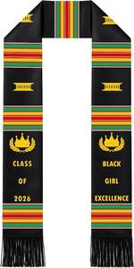 lot 2533 image: Kente Graduation Stole Class of 2026 Black Girl Magic African Graduation Stole, Custom Personalized Cultural Kente Serape Stole for High School College University Commencement