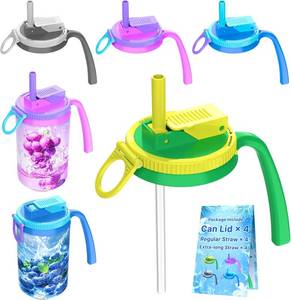 lot 2468 image: 4-Pack Silicone Seal Universal Soda Can Lids with Handle, Foldable Straw,Rotating Tightening Ring without Pressing Leak-Proof & Carbonation Saver,Reusable Cover Cap for Beverage,Beer, (4 Colors)