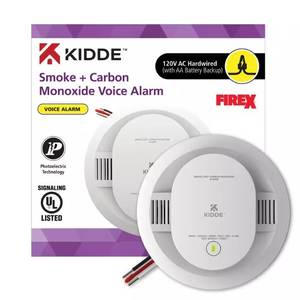 TWO PACK - Kidde Hardwired Interconnectable Smoke and Carbon Monoxide Detector, AA Battery Backup, Voice Alarm 21032082 - Retail: $109.99