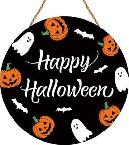 lot 2487 image: Halloween Decorations Indoor Halloween Wreaths for Front Door Decorations Cute Ghost Decor Wooden Front Door Hanger Wreath Bat Pumpkin Ghost Hanging Sign for Porch Wall Indoor Home Decorations