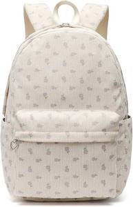 lot 2490 image: Kawaii Corduroy Backpack for Women Cute Floral Print Aesthetic Travel Book Bag Coquette Preppy College Laptop Daypack (Purple Flower)