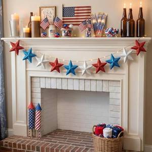 lot 2543 image: Mindsoft 8.2 ft 4th of July Garland Red White Blue Star Glitter 250th Anniversary Patriotic Garland USA Retro Banner for Fireplace Mantel American Independence Memorial Day Party Decor