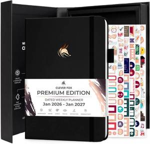 lot 2566 image: Clever Fox Dated Planner Premium 2026   Weekly Agenda for Planning & Time Management  Notebook with Habit Tracker & To-do List (Black)