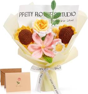 lot 2567 image: ZHIYUXI Yellow Crochet Flower Bouquet Crochet Sunflowers Handmade Knitted Flower Bouquet for Wedding Anniversary Birthday Yellow Gifts for Women Teacher Graduation Gifts