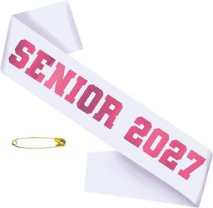 lot 2581 image: White Senior 2027 Sash with Hot Pink Foil Letters  Class of 2027 Senior Sash for Cheerleader Finally Graduated Class Competition Graduation Party Decorations Supplies Favors