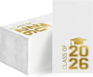 lot 2590 image: Horaldaily 50 Class of 2026 Graduation Disposable Paper Decorative Guest Napkins, White and Gold Foil College High School Grad Celebration Hand Towel for Party Lunch Dinner Kitchen Bathroom