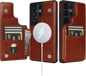 lot 2593 image: SkyEagle Compatible with Magsafe for Samsung Galaxy S25 Ultra Wallet Case with Card Holder,Women Men Phone Case PU Leather Kickstand Flip Protective Cover Credit Card Slots,for Galaxy S25 Ultra,Brown