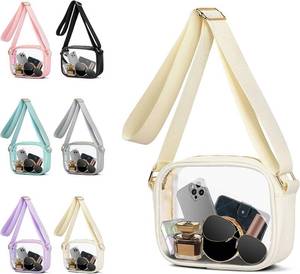 lot 2901 image: VOROLO Stadium Approved Clear Crossbody Bag,Small See Through Purse Handbag with Adjustable Shoulder Strap for Sports Beige