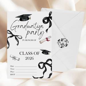 lot 2910 image: Gueevin 24 Set Graduation Invites Class of 2026 Graduation Party Invitations Card with Envelope Grad Invitation Cards with Sticker Congrats Invite for Women High School College Grad Party(Bow)