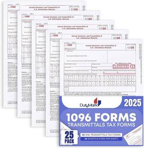 lot 2923 image: 1096 Transmittal Tax Forms 2025, 25 Pack of 1096 Summary Laser Tax Forms, Compatible with QuickBooks and Accounting Software, Use for 1099 NEC, MISC, INT, and Other 1099 Forms