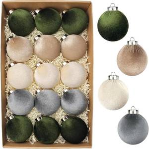 lot 2944 image: 3.15 Inch Velvet Ball Ornaments for Christmas Tree 15 PCS, Large Neutral Flocked Christmas Bulb Ornaments Set - Earth Tone Decorative Hanging Baubles, Shatterproof Xmas Decor for Holiday (Multicolor)