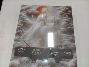 lot 2945 image: PICKFORU Sailboat 1000 Piece Puzzle for Adults, Colorful Sunset Sea Jigsaw Puzzles Boat, Gradient Ocean Stone Carving Theme Puzzle Color White