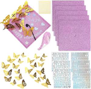 lot 2951 image: Wavwavw 37 Pcs DIY Graduation Cap Decorations Kit, Glitter Papers, 3D Butterfly Self Adhesive Rhinestones Stickers Alphabet Letter Stickers for 2026 Grad Hat Decor Party Supplies(Light Purple)