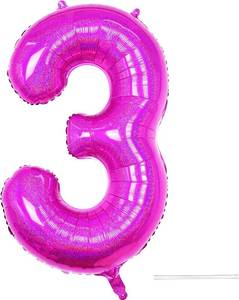 lot 2952 image: Hot Pink 3 Balloon, 40 Inch Large Laser Hot Pink Foil Helium Number Balloons 0-9 for Girls Women, Giant Self Inflating Mylar Hot Pink Number 3 Balloons for Baby Shower Princess Birthday Anniversary