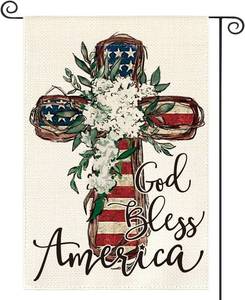 lot 2954 image: AVOIN colorlife God Bless America Memorial Day Garden Flag 12x18 Inch  Double Sided, Weather & Fade Resistant, Yard Outdoor Decoration, for Outside, 4th of July Patriotic