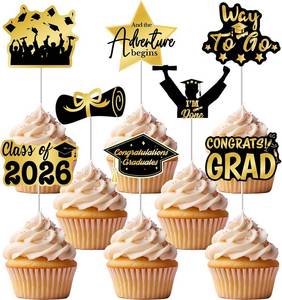 lot 2960 image: 2026 Graduation Cupcake Toppers, 48 Pcs Class of 2026 Cupcake Toppers Congrats Grad Cupcake Picks for Dessert Food Pizza for Graduation Party Decorations (Black Gold)