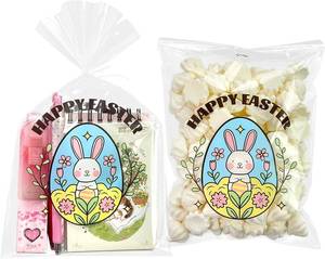 lot 2966 image: EKAPACKAGING 50Pcs 6x10 Inches Easter Treat Bags with Ties, Easter Egg & Bunny Pattern Cellophane Bags, Clear Cookie Gift Bags for Candy & Popcorn, Easter Goodie Bags for Kids, Bakery & Party Favors