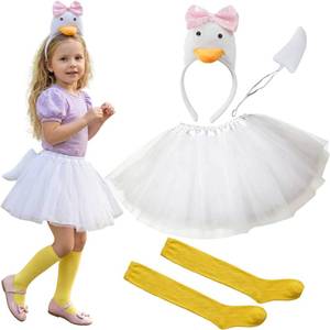 lot 3021 image: Kirei Sui Kids Animal Costume Yellow Duck 3D Tutu Ear Headband Bowtie Tail Paws Color is yellow