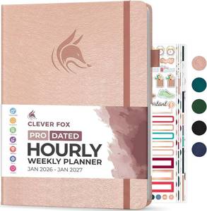 lot 3027 image: Clever Fox Planner PRO Schedule Dated (Jan 2026 Jan 2027)   Weekly & Monthly Life Planner with Time Slots, Appointment Book and Daily Organizer to Increase Productivity, A4 Hardcover   Rose Gold