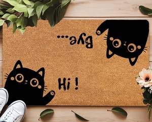 lot 3031 image: Hi-Bye Cat Welcome Mat Minimalist Cat Design Non-Slip & PVC Doormat - Heavy Duty Rubber Backing, 30x17 for Entryway, Porch, Front Door