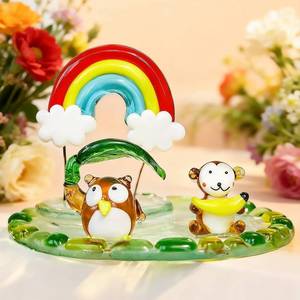lot 3043 image: Blown Glass Owl Monkey Figurine Round Base Christmas Table Decor  Hand Blown Glass Owl Monkey Figurine Round Base Home Office Desk Tabletop Christmas Decor Collectible Gift for Women Mom