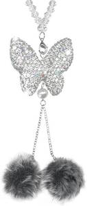 lot 3067 image: BDZMC Bling Butterfly Diamond Car Accessories, Plush Ball Crystal Car Hanging Ornament, Rhinestones Car Rear View Mirror Charm Decoration Pendant for Women, Lucky Car Interior Presents (Black White)