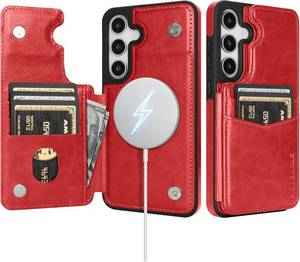 lot 3082 image: SkyEagle Compatible with Magsafe for Samsung Galaxy S25 Wallet Case with Card Holder,Women Men Phone Case PU Leather Kickstand Flip Protective Cover Credit Card Slots,for Galaxy S25 6.2,Red