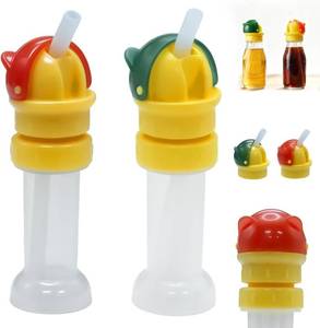 lot 3086 image: Portable Water Bottle Converter With Straw, Cute Bear Shaped Flip Cap Straw Adapter, Reusable Leak Proof And Anti Choking Straw Cap, Versatile For Various Beverage Bottles (OrangeGreen)