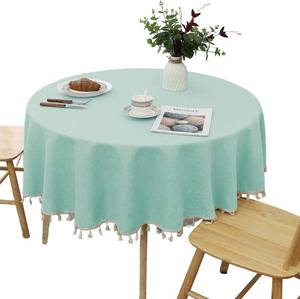 lot 3091 image: Waterproof & Spill Proof Round Tablecloth - Wrinkle Free Polyester, Solid Color with Tassels Reusable Table Cover for Kitchen Dining Decor(Turquoise, Round-48)