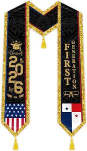 lot 3122 image: Graduation Stole Class of 2026 with Gold Glitter Trim, First Generation Sash for Unisex Adult 75 Long
