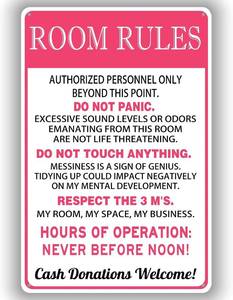 lot 2978 image: Funny Room Rules Sign for Teen Girls Room - Cute Preppy Pink Bedroom Door Sign, Aesthetic Room Decor for Girls, Christmas, Room Makeover (12x8 Inch)