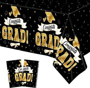 lot 2979 image: 2Pack Graduation Decorations 2026, 108 X 54 Graduation Tablecover, Blackgold Rectangle Class of 2026 Table Cloths, Disposable Plastic Congrats Grad Tablecover for Grad Party Favors Supplies for Kids