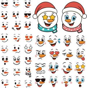 lot 2980 image: 54 PCS Snowman Face Stickers 3 Sizes for Various Crafts, Christmas Ornaments Snow Man Faces Decals for Glass Water Bottles Cup Window Wall Winter Xmas Holiday Decorations