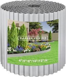 lot 2983 image: Metal Garden Edging Border, Corrugated Steel Landscaping, DIY for Lawn (Silver, 8 Inch x 10FT)