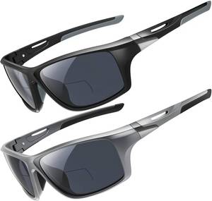 lot 2984 image: DEHOTRE 2 Pack Bifocal Reading Sunglasses Men Wrap Around Sports Sun Readers Outdoor Clear Top Soft Nose Pads PC Frame UV400
