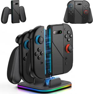 lot 3135 image: Switch 2 Controller Charger with 2 Grips Play While Charging Switch 2 Charging Grip Compatible with Nintendo 2 w Dynamic Light
