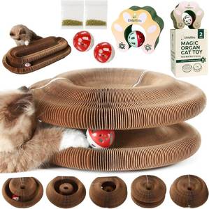 lot 3235 image: 2-Pack Accordion Cat Toy Scratcher   Cat Toys for Indoor Cats   Expandable Cat Cardboard Scratcher, Magnetic Reversible Interactive Cat Toy  LittleMitts