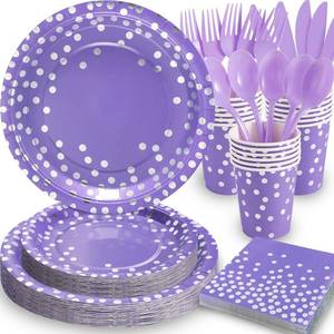 lot 3244 image: Purple Party Decorations, 168Pcs Purple Plates and Napkins Party Supplies, Lavender Birthday Plates Serves 24, Birthday Decorations for Mardi Gras, Graduation, Mothers Day