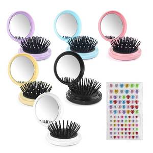 lot 3254 image: 6 Colors Foldable Mirror Hairbrush, 2 in 1 Compact Pocket Mirror Comb in Bulk, with DIY Stickers, Travel Mini Hairbrush Makeup Mirror for Women Girls (6-PACK)