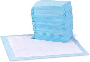 lot 3256 image: Amazon Basics Leak-Proof Dog and Puppy Potty Training Pee Pads with Quick-Dry 5-Layer Super Absorbent Design, Regular Size 22 x 22 inch, Blue & White, 100 Count