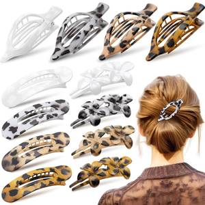 lot 3282 image: Canlierr 12 Pcs Flat Hair Clips for Women 3 Styles French Flat Claw Clips Strong Hold for Thick Thin Long Short Hair Accessories Plastic Non-slip Secure for Daily Wedding Party(Leopard)