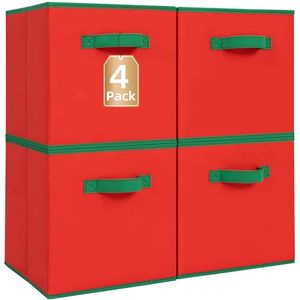 lot 3284 image: STORAGE MANIAC Storage Cubes, 11 Inch Durable 4 Pack Storage Shelf Basket for Christmas, Fabric Foldable Collapsible Bins with Handles for Organization, Closet, Shelves, Offices, Toys, Red
