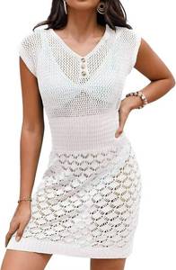 lot 3316 image: Falechay Swimsuit Coverup for Women Crochet Short Sleeve Bathing Suit Cover Up 2026 Swimwear Beach Dress Mesh Vacation Outfit SIZE L