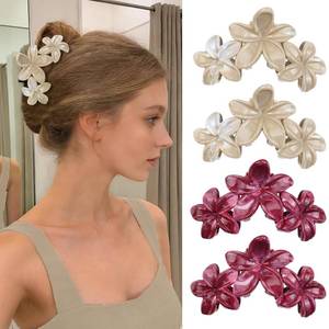 lot 3319 image: Burgundy Khaki Flower Hair Claw Clips for Thick Thin Hair for Women  4Pcs Hawaiian Flower Hair Clips, Cute Burgundy Large Claw Clips, Strong Hold, Plumeria Beach Hair Accessories