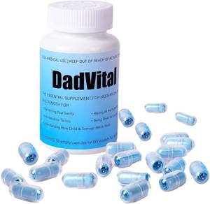 lot 3335 image: DadVital Funny Dad Gifts for Fathers Day DIY Capsule Bottle with 50 Empty Capsules and 60 Note Papers Unique Joke Gift for Dads, Husbands, First-Time Fathers, Gag Gift Idea for Him