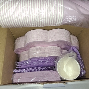 lot 3337 image: 350 Pcs Paper Plates and Napkins Set Serve for 50 Guests Party Supplies Include 10 Dinner Plate, 8 Scalloped Plate, 9oz Cup & Cutlery for Baby Shower Wedding Birthday Pink and Purple