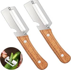 lot 3338 image: 2 Pcs Multifunctional Vegetable Peeler, Stainless Steel Blade Peeler with Wooden Handle, Non-Slip Fruit Peeler for Kitchen