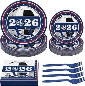 lot 3350 image: World Cup 2026 Soccer Party Decorations - 100Pcs Disposable Paper Plates and Napkins Party Supplies for Soccer Themed Birthday, Game Day Watch Parties, Fan Celebrations (For 25 Guests)